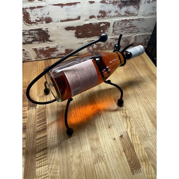Black Metal Wine Bug Cute Single Bottle Holder Shaped Folk Art Gift Storage Rack - Picture 5 of 6